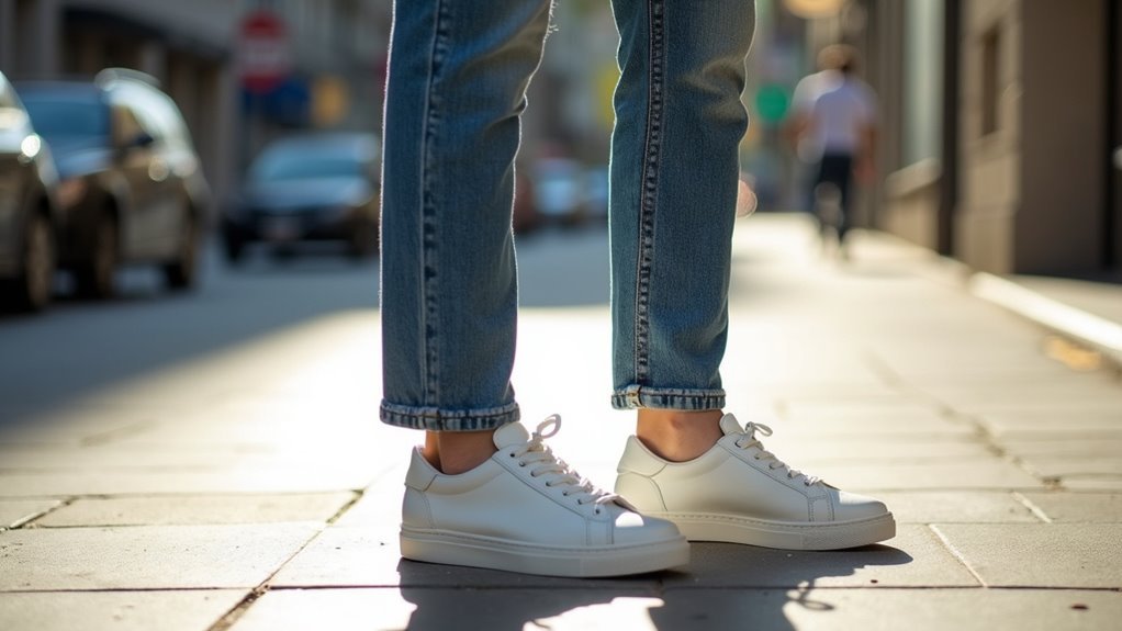 jeans styles complement white sneakers